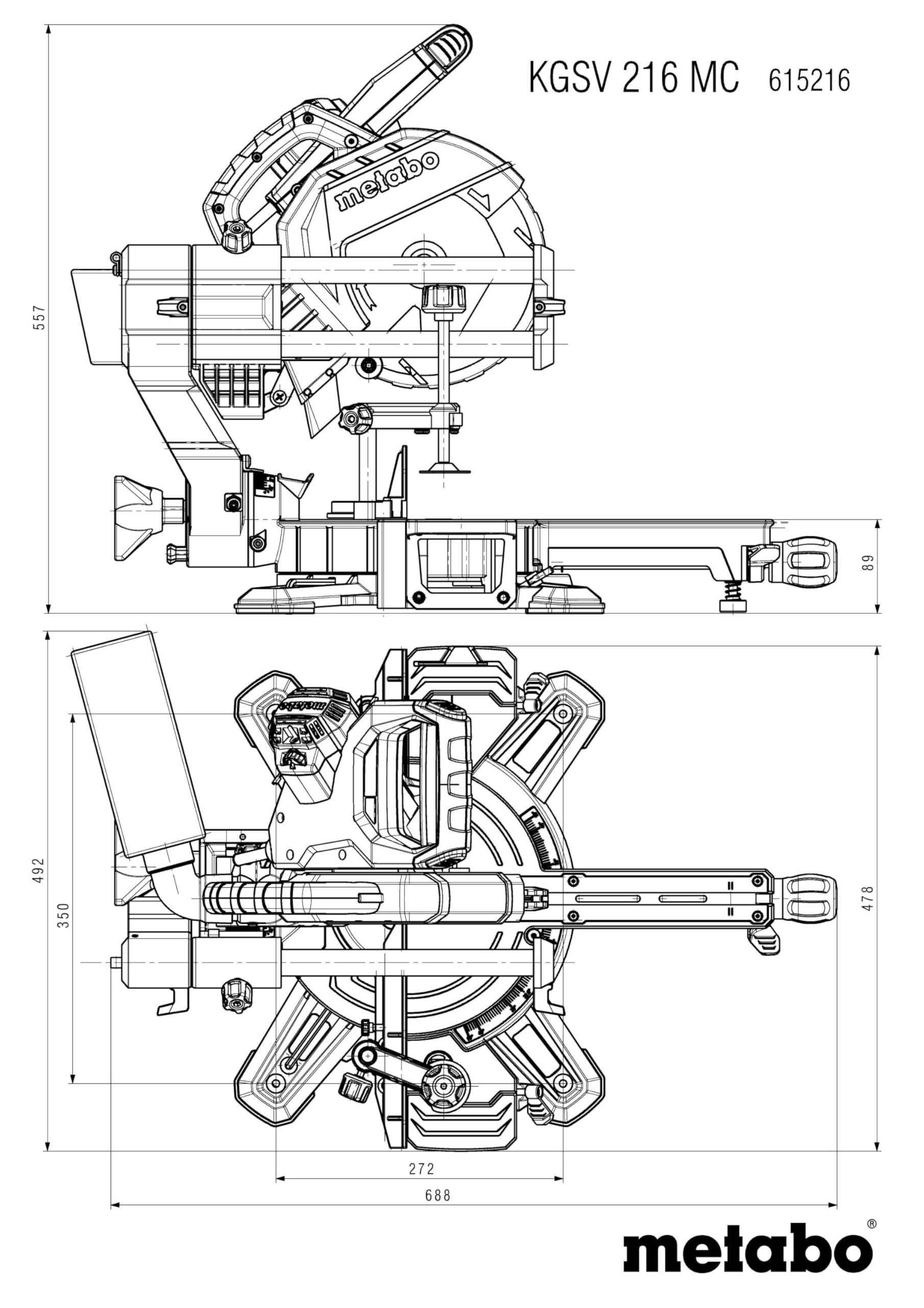metabo Kappsäge KGSV 216 MC - 1200 W, 216 mm Sägeblatt - Mit Zugfunktion, LED-Schnittlinie, variable Drehzahl, beidseitig neigbar, kompakt, exakte Schnitte, Spanabsaugung - Für Holz, Alu, Kunststoff