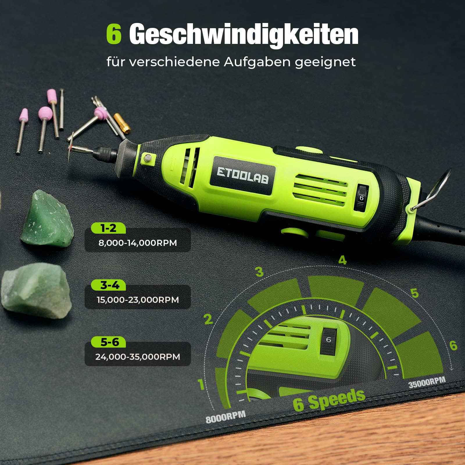Multifunktionswerkzeug 200W, ETOOLAB [Professional] Rotationswerkzeug, Echte 10000-35000 U/min, Drehmelwerkzeug Set mit 129 Zubehören, 6 Variable Drehzahl für Schneiden, Gravieren, Bohren, usw.