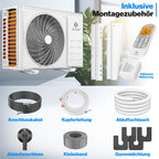 KESSER® Klimaanlage Set Split - mit WiFi/App Funktion Klimagerät - Kühlen A++/ Heizen A+ - 9000 BTU/h (2.600 Watt) Sehr Leise, Kältemittel R32 - Fernbedienung, Timerfunktion - Inkl. Montagematerial