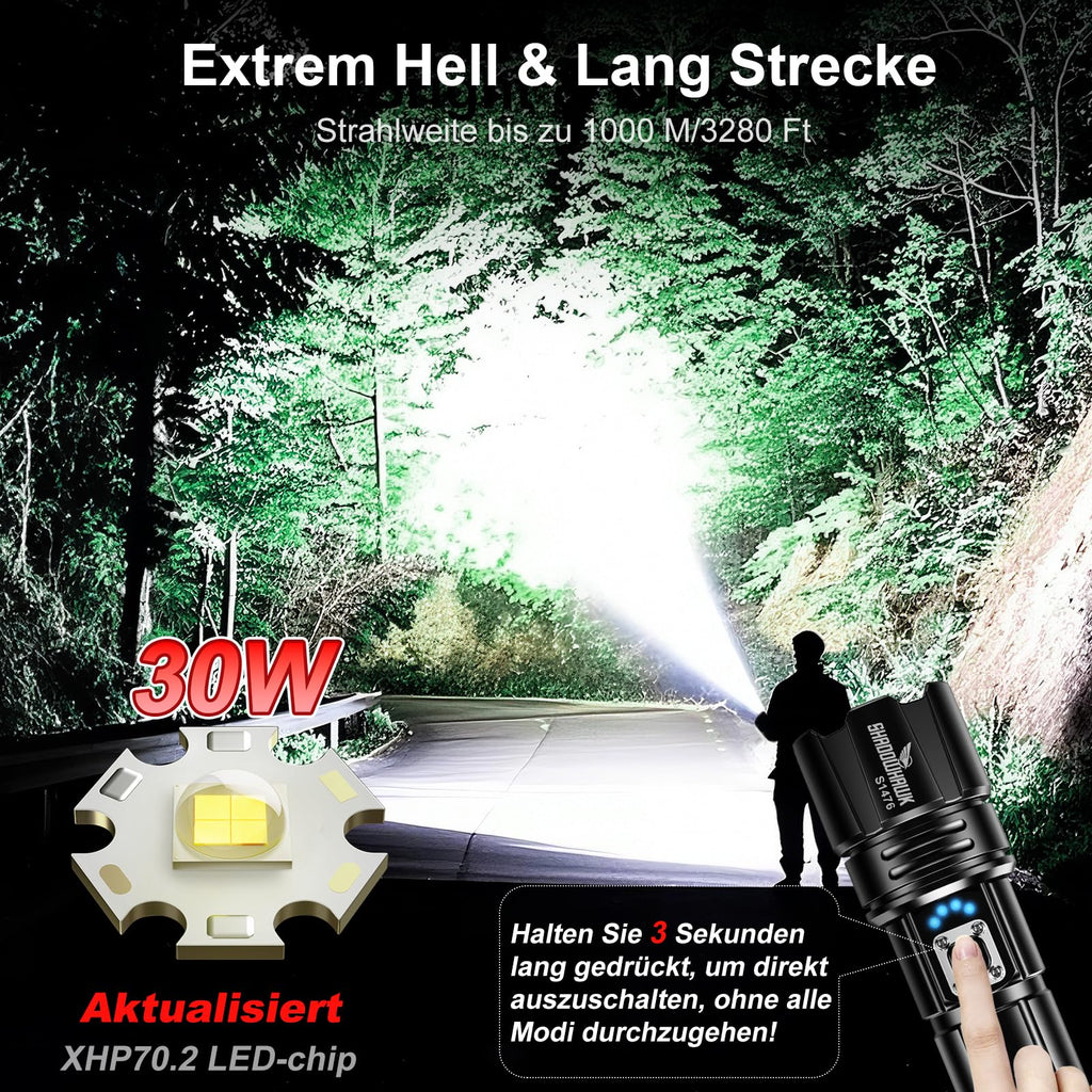 Shadowhawk Taschenlampe Led 500000 Lumen, Extrem Hell Taschenlampe USB Aufladbar Taktische Taschenlampen Mit holster XHP70.2, IP67 Wasserdicht 5 Lichtmodi für Camping Wandern Notfälle