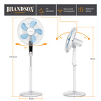 Brandson - Standventilator Silent mit Fernbedienung und Display - mobiler Lüfter - Oszillation 80° - 60 Watt - Ventilator leise - Höhe verstellbar 115-134 cm - Kopf um 35° neigbar