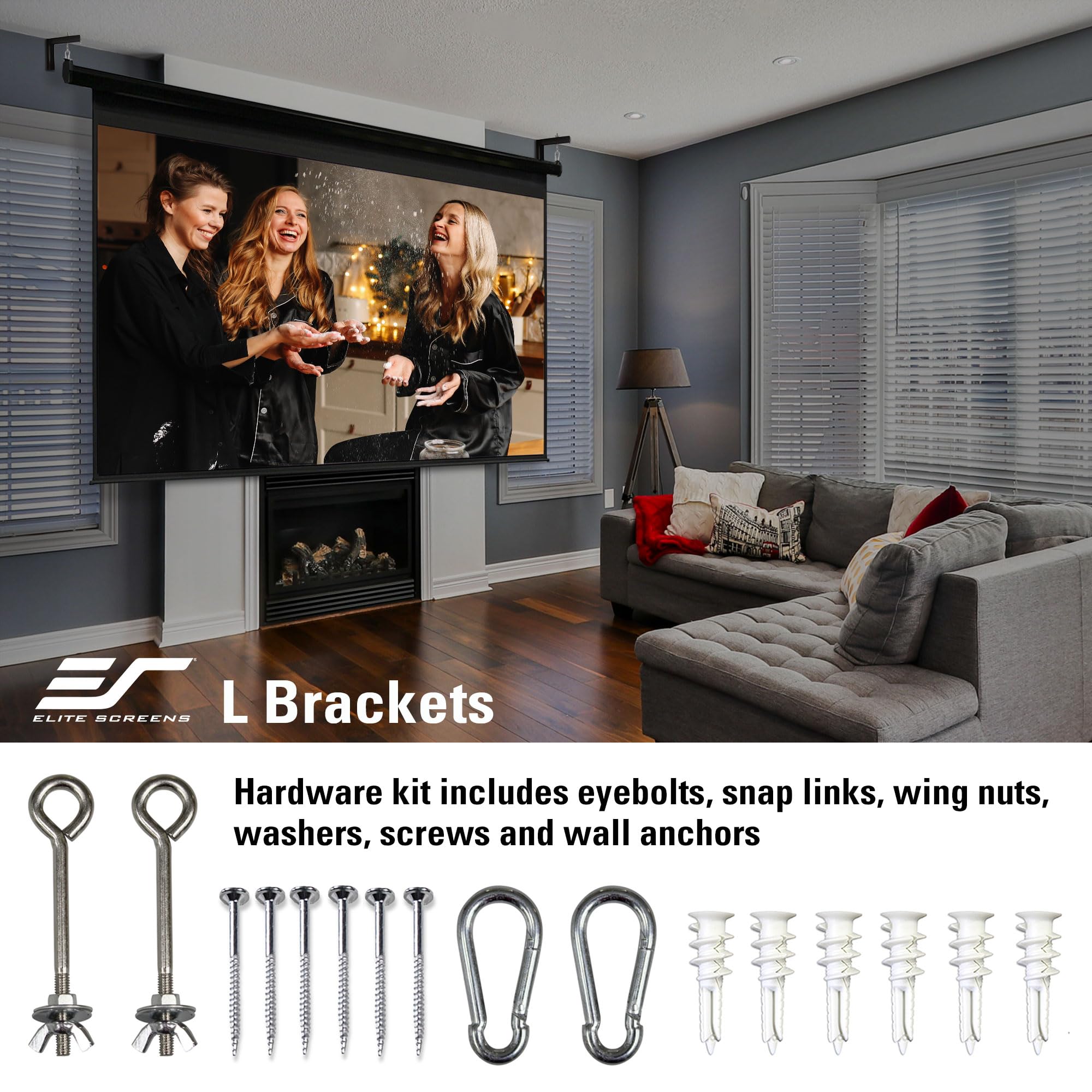 Elite Screens Universal-Projektor-Leinwand, 30,5 cm, Weiß, verstärkte Metallkonstruktion, Wand- oder Deckenmontage, inkl. Haken und Beschläge