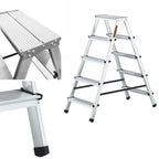 DRABEST Klappleiter Klapptritt Alu Leiter 2 x 5 Stufen Trittleiter Beidseitig Mehrzweckleiter bis 125 kg Belastbar Leiter