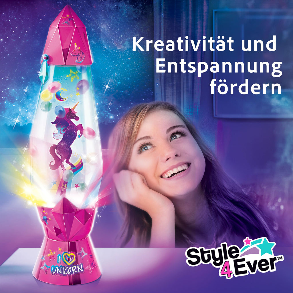 Canal Toys – Style 4 Ever – DIY Lava-Lampe zum Selbermachen – Dekoriere mit Stickern, Perlen & Farbstoff – Farbwechsel-LED & Wirbel-Effekt – Kreatives Deko-Set für Kids ab 6 Jahren – OFG 180