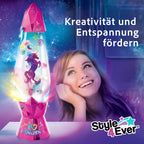 Canal Toys – Style 4 Ever – DIY Lava-Lampe zum Selbermachen – Dekoriere mit Stickern, Perlen & Farbstoff – Farbwechsel-LED & Wirbel-Effekt – Kreatives Deko-Set für Kids ab 6 Jahren – OFG 180