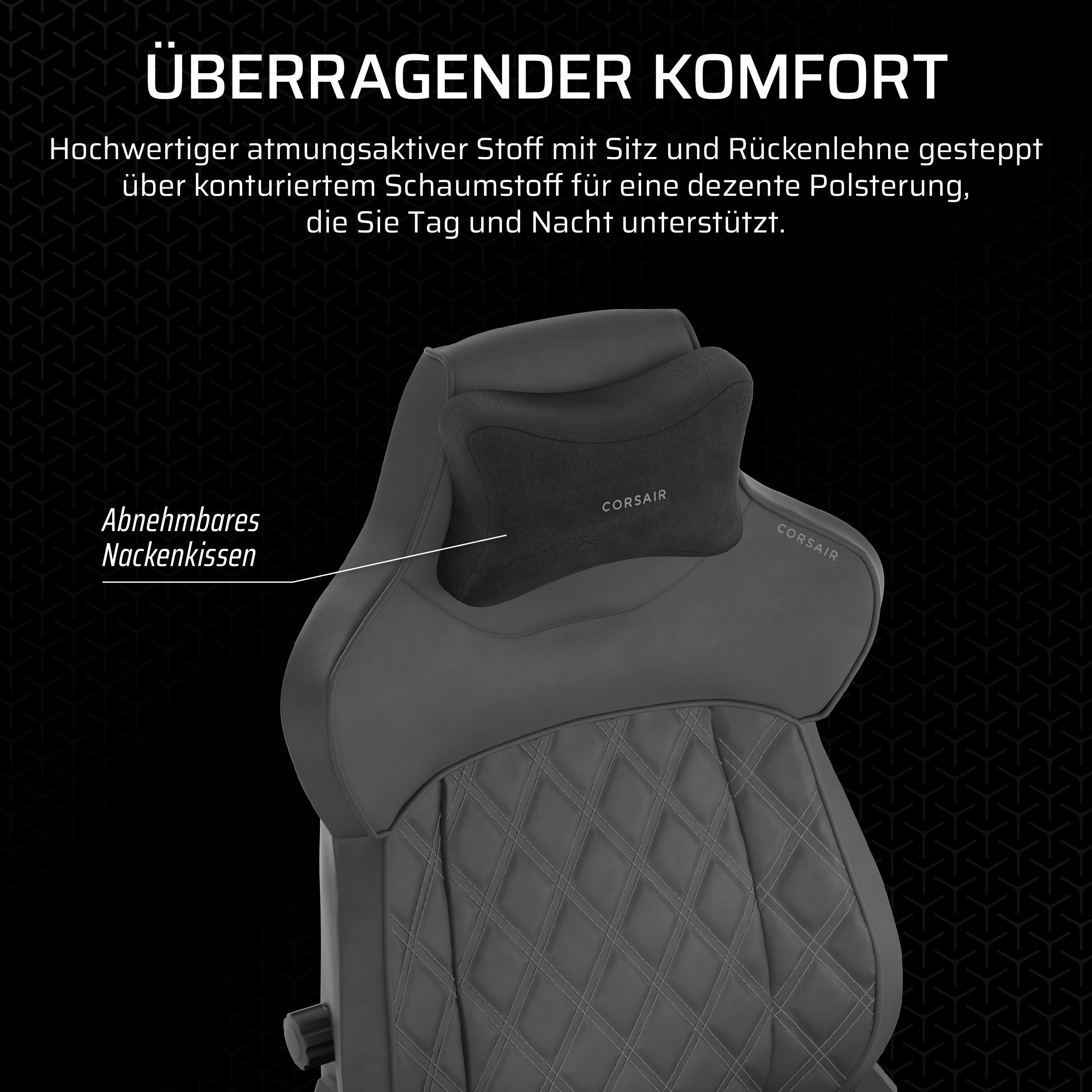 Corsair TC500 Luxe Gaming-Stuhl – Hochwertiger Atmungsaktiver Stoff – Breite Sitzfläche – In Fünf Richtungen Verstellbare Armlehnen – Verstellbare Lendenstütze – Neigung von 90–160 Grad – Schatten