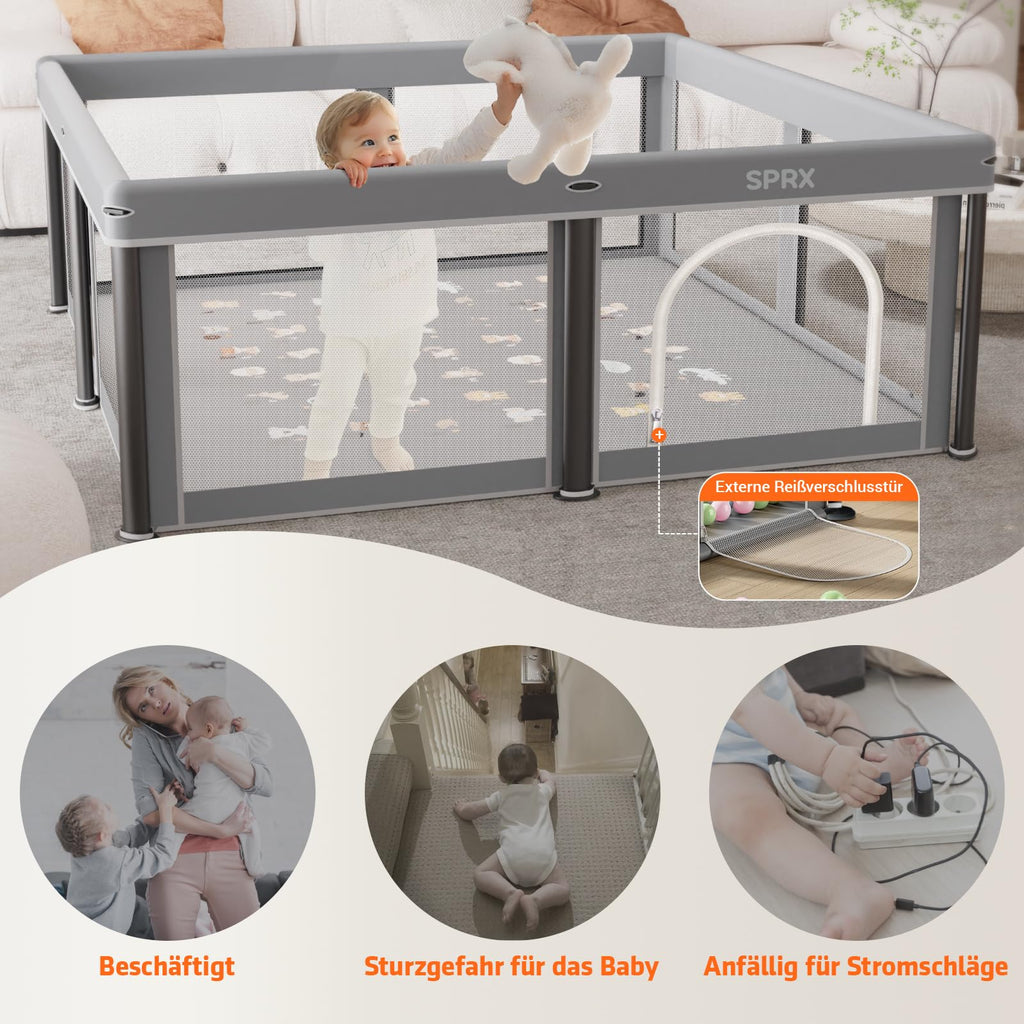 laufstall baby faltbar mit Matte,127x127,zusammenklappbarer Laufstall für Babys und Kleinkinder,Sicherheitslaufstall für Kinder im Innen-und Außenbereich,tragbarer Reiselaufstall und 50 Ozeanbällen