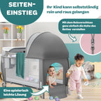 Kidiz® Babybett Reisebett Kinderreisebett klappbar mit Matratze & Räder 120x60, Seiteneingang, Wickelauflage, Moskitonetz & Tragetasche Baby Beistellbett Kinderbett ab Geburt bis 15 kg Grau