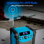 MEDION E65895 Baustellenradio mit Akku (Robustes Gehäuse, Tragegriff, Bluetooth, Spritzwassergeschützt (IP54), UKW Radio, AUX) grün
