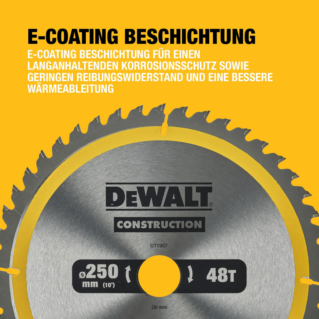 DEWALT 250 x 30 mm Kreissägeblatt (für den Einsatz auf Stationärsägen, nagelfest, 48 Zähne, Wechselzahngeometrie, 10° Zahnwinkel, 3 mm Schnittbreite), DT1957-QZ