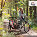 HOMCOM 2 in 1 Kinderanhänger klappbar Fahrradanhänger mit abnehmbarem Vorderrad, Hinterradbremsen, Kinderfahrradanhänger für 2 Kinder ab 18 Monate, bis 26,4 kg belastbar, Rot