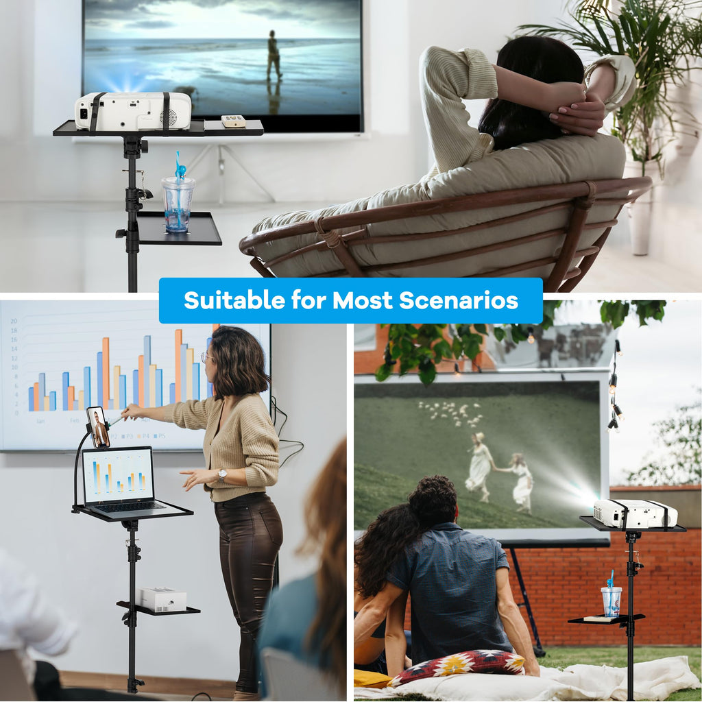 CAHAYA Beamer Ständer: Multifunktionaler Bodenständer mit Omni-Direktionalen Rollen und Tablett, Verstellbarer Höhe Projektor Ständer für Laptop Projektor Kamera Outdoor-Filme