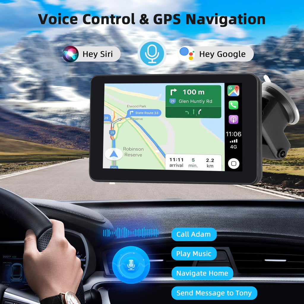 Wireless Carplay Display mit A-pple Carplay & Android Auto, 7 Zoll Tragbares Autoradio mit Bildschirm, Navigationsgeräte für Auto mit Rückfahrkamera, Bluetooth, Mirror Link, Voice Control, FM, AUX
