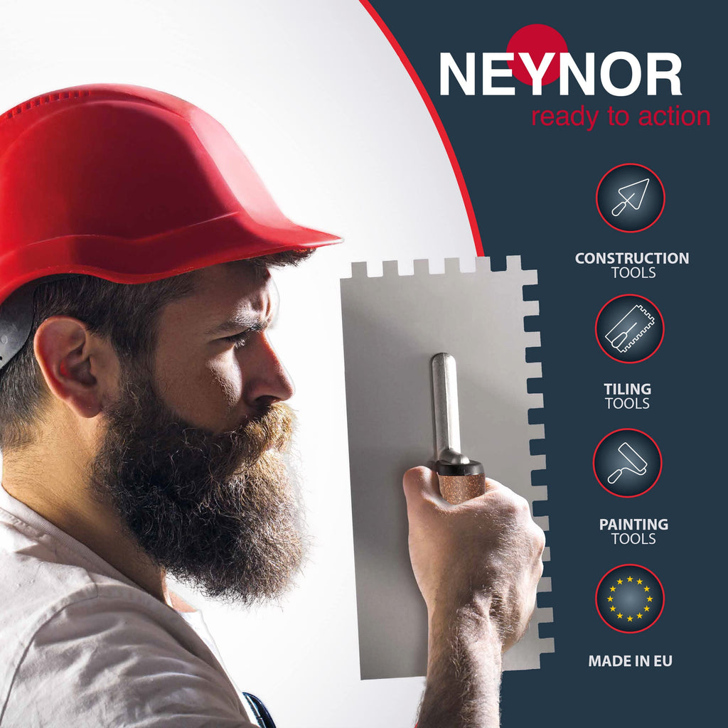 NEYNOR® Zahnkelle 4 mm - Profi Edelstahl Glättekelle - Zahnspachtel zum Verlegen von Fliesen - Ergonomisch Griff - Made in EU - 280 x 130 mm