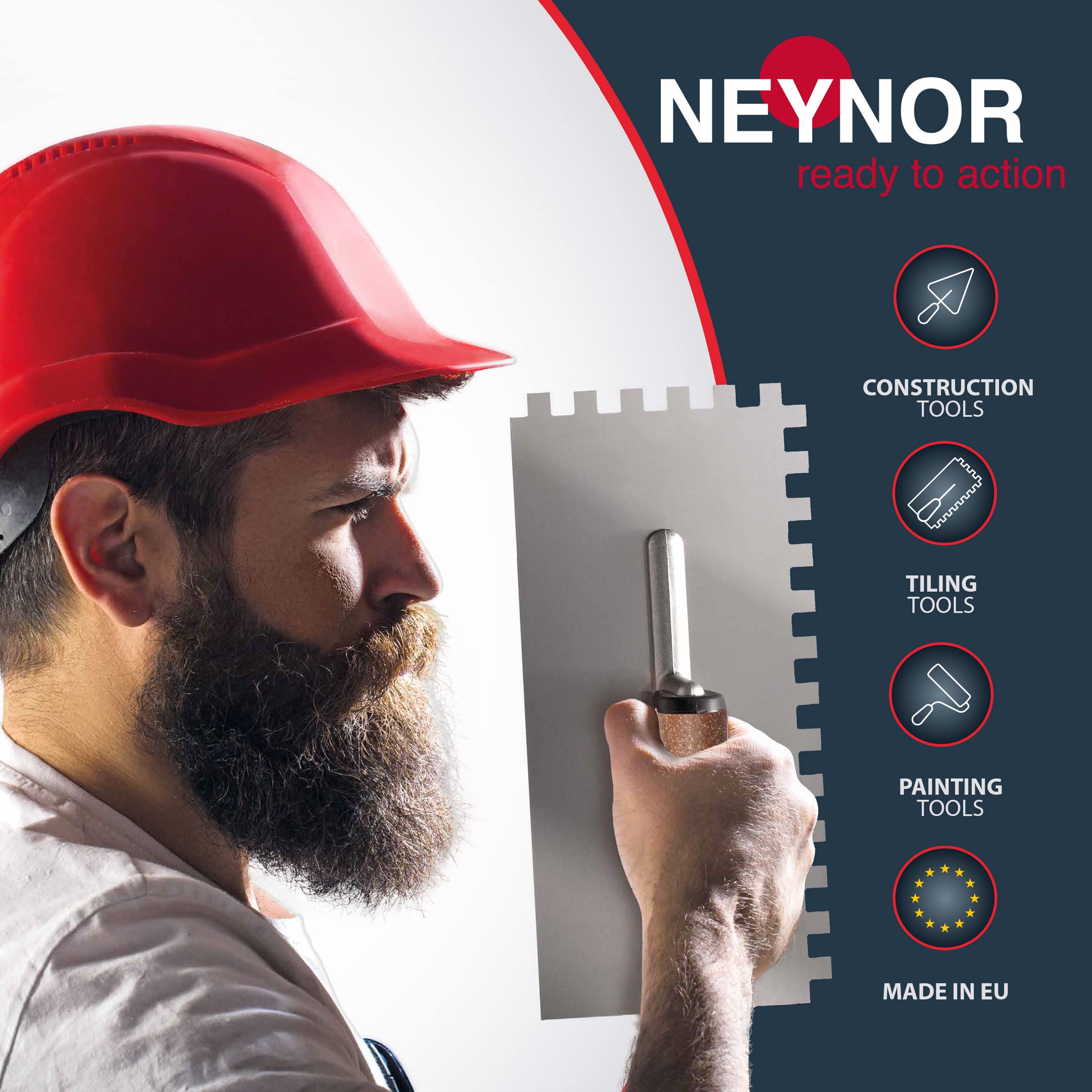 NEYNOR® Zahnkelle 4 mm - Profi Edelstahl Glättekelle - Zahnspachtel zum Verlegen von Fliesen - Ergonomisch Griff - Made in EU - 280 x 130 mm
