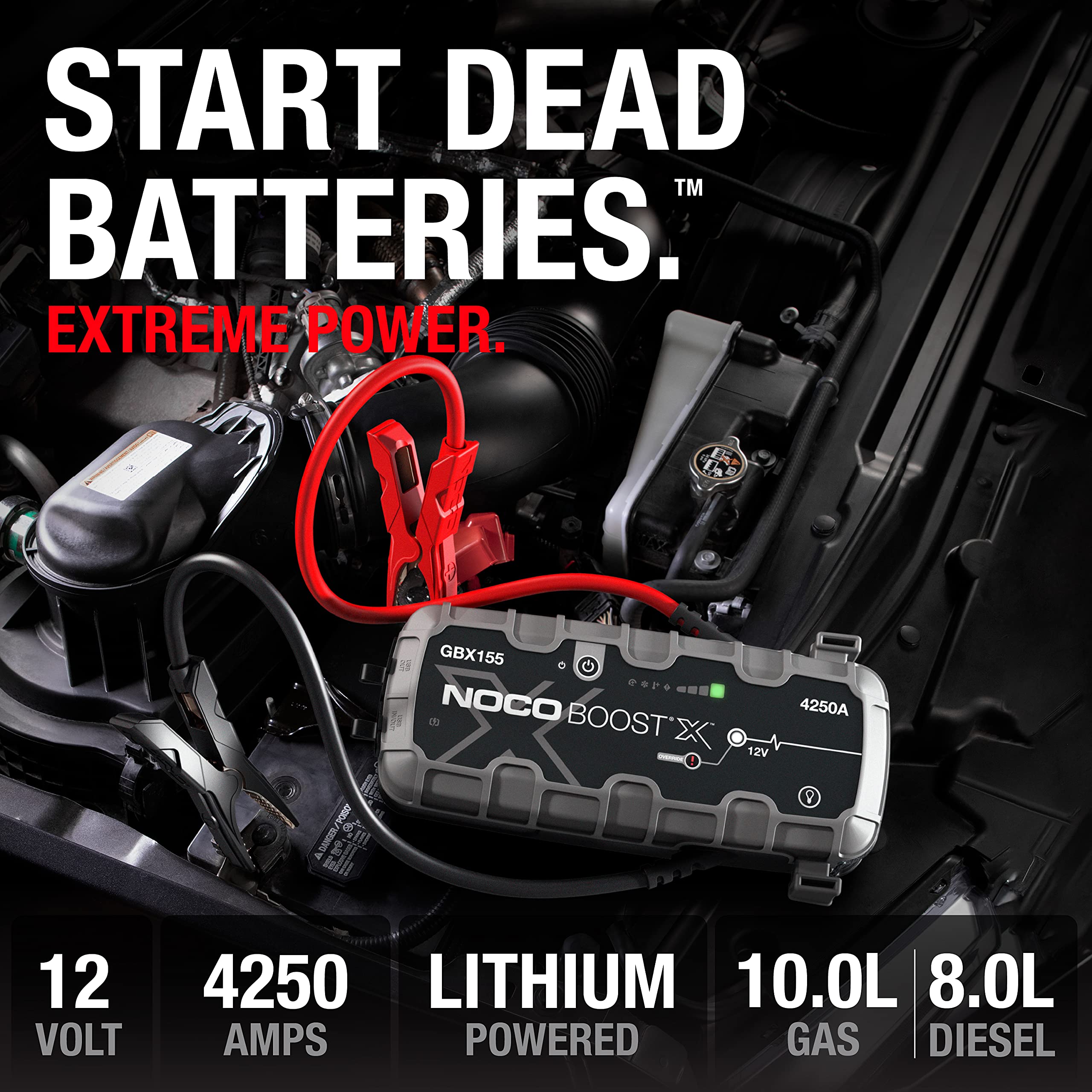 NOCO Boost X GBX155: 4250A UltraSafe Starthilfe Powerbank – 12V Lithium-Starthilfegerät & Starterkabel – Tragbarer Booster für Benziner bis 10,0L & Diesel bis 8,0L