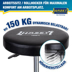 HAZET Arbeitssitz 195N-4; stabile Vierkant-Rohrrahmenkonstruktion; 5 Leichtlaufrollen 75 mm; höhenverstellbar 430-550 mm; belastbar bis 150 kg; großes Sitzkissen 350 mm