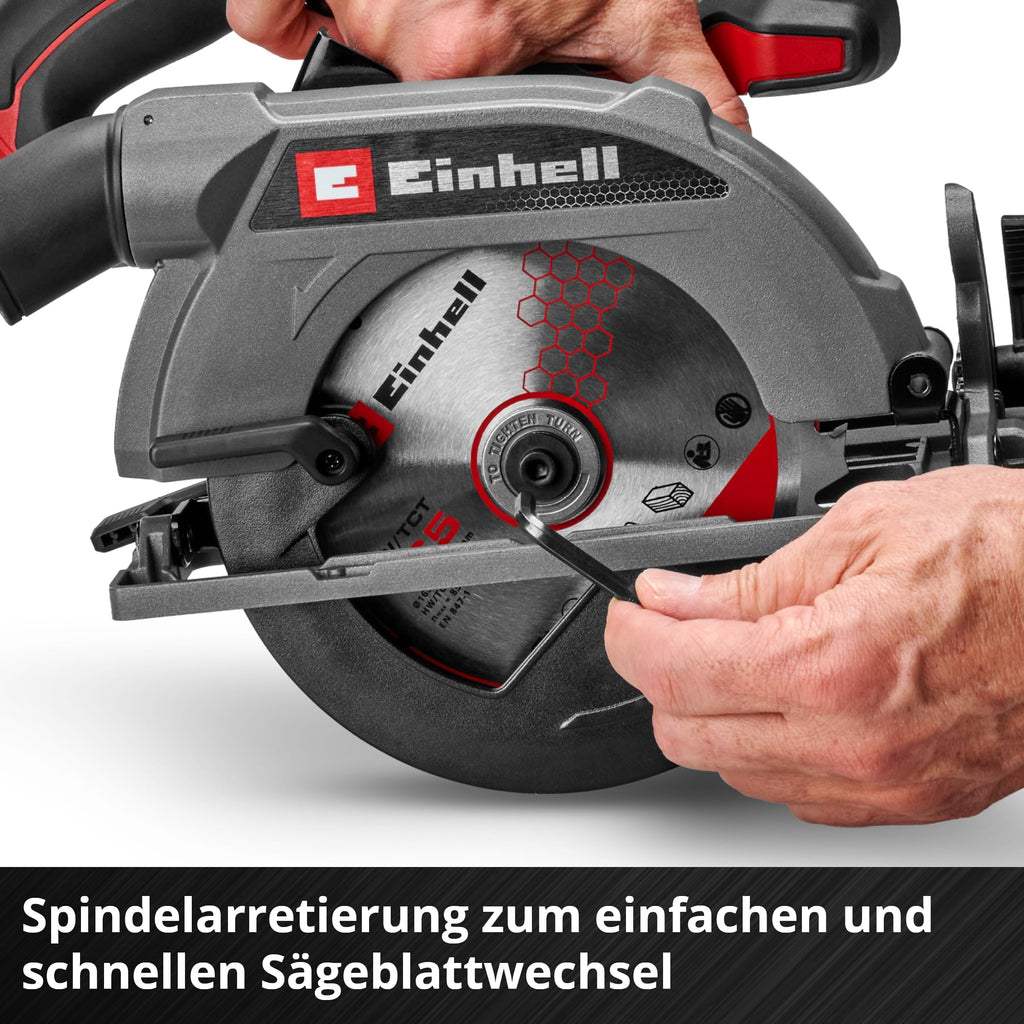 Einhell Akku-Handkreissäge TE-CS 18/165-2 Li - Solo Power X-Change (18 V, Ø 165 mm Sägeblatt, 57 mm Schnitttiefe, werkzeuglose Einstellung, LED, ohne Akku)