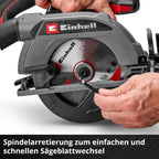 Einhell Akku-Handkreissäge TE-CS 18/165-2 Li - Solo Power X-Change (18 V, Ø 165 mm Sägeblatt, 57 mm Schnitttiefe, werkzeuglose Einstellung, LED, ohne Akku)
