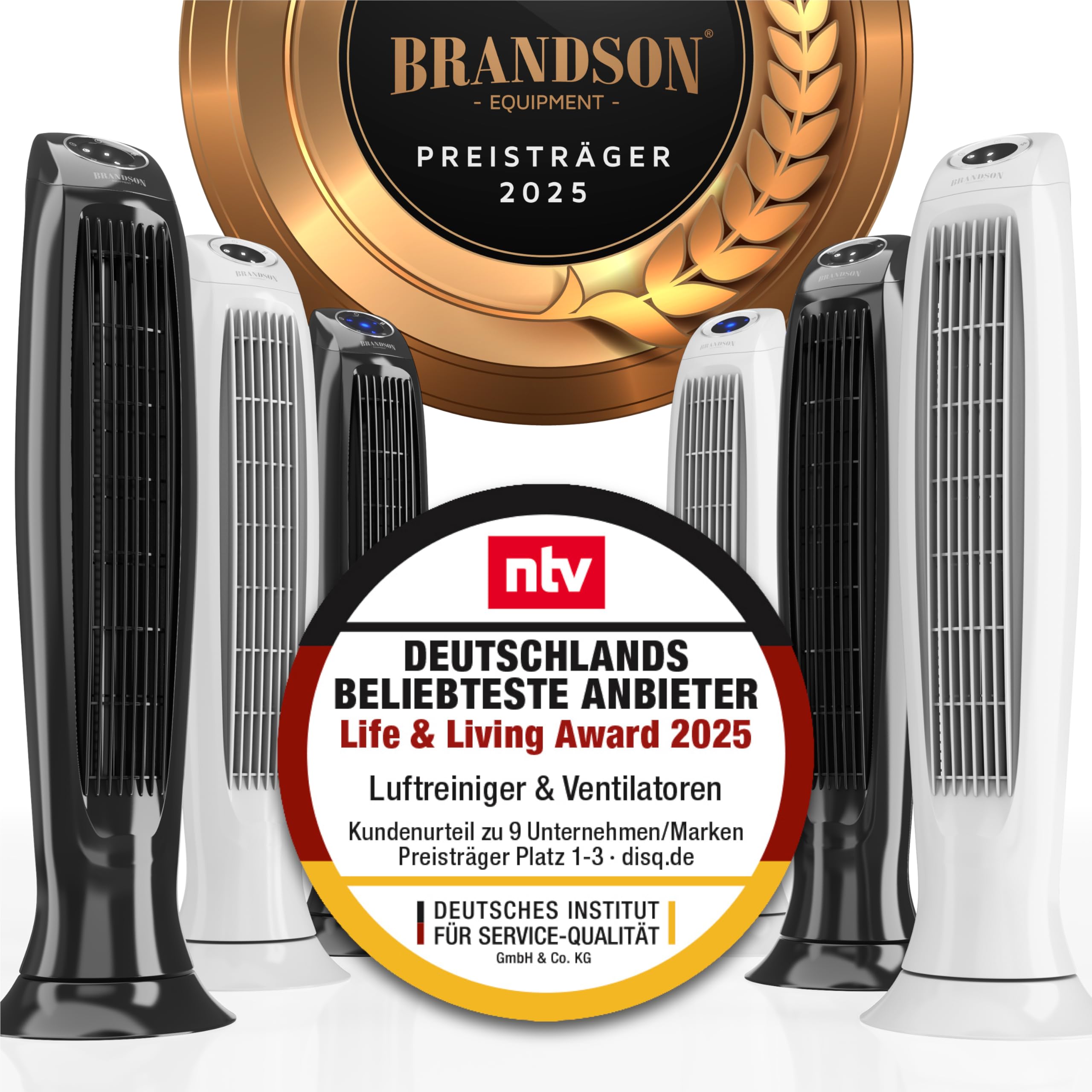 Brandson - Turmventilator Silent ECO Green - Preisträger 2025-9 Geschwindigkeitsstufen - DC Standventilor mit Fernbedienung - Oszillation - Ventilator mit Timer - sehr leise - energiesparend