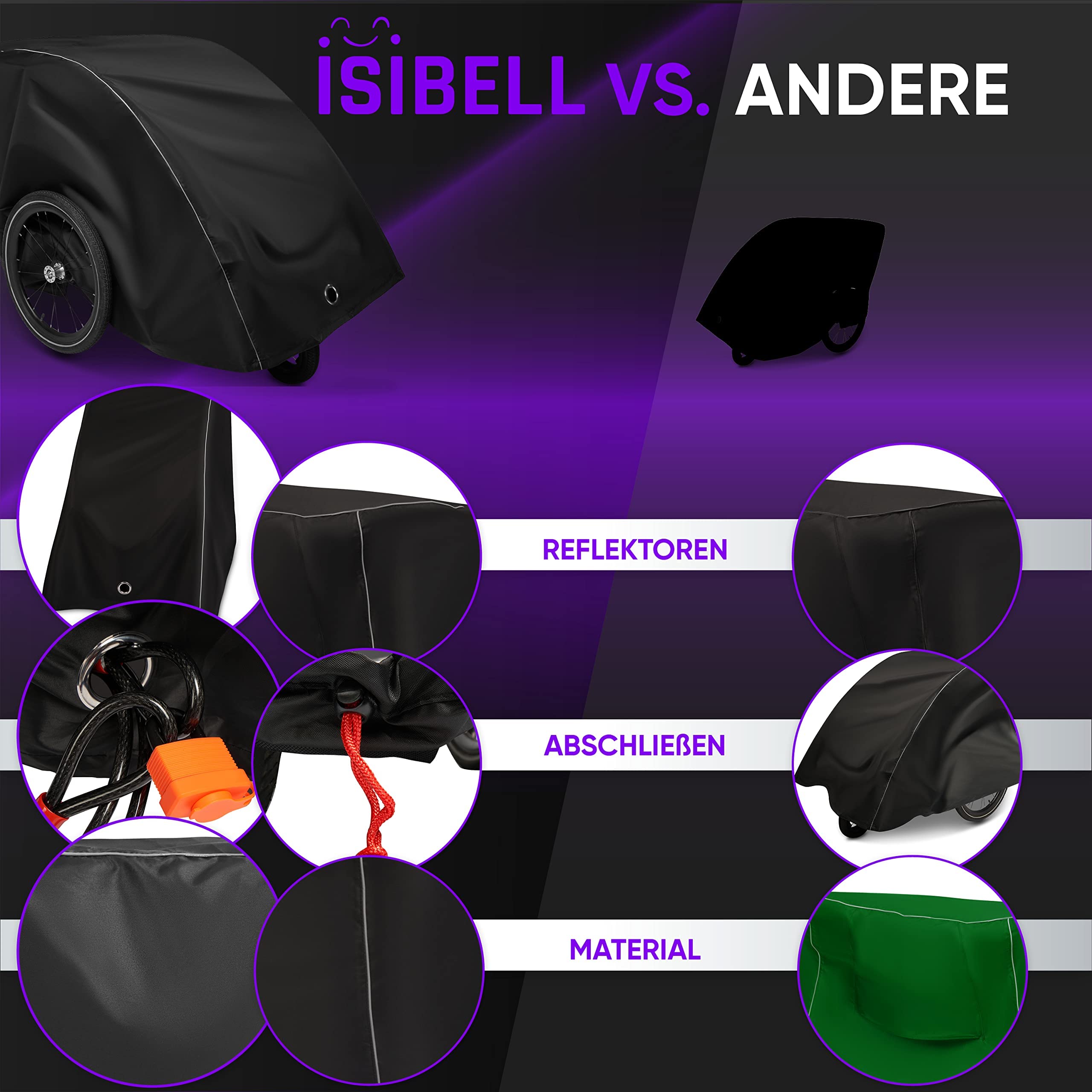 Isibell Abdeckung für Fahrradanhänger - Abschließbar - Universell - Reflektierend - 2 Sitzer - fahrradanhänger abdeckung zubehör