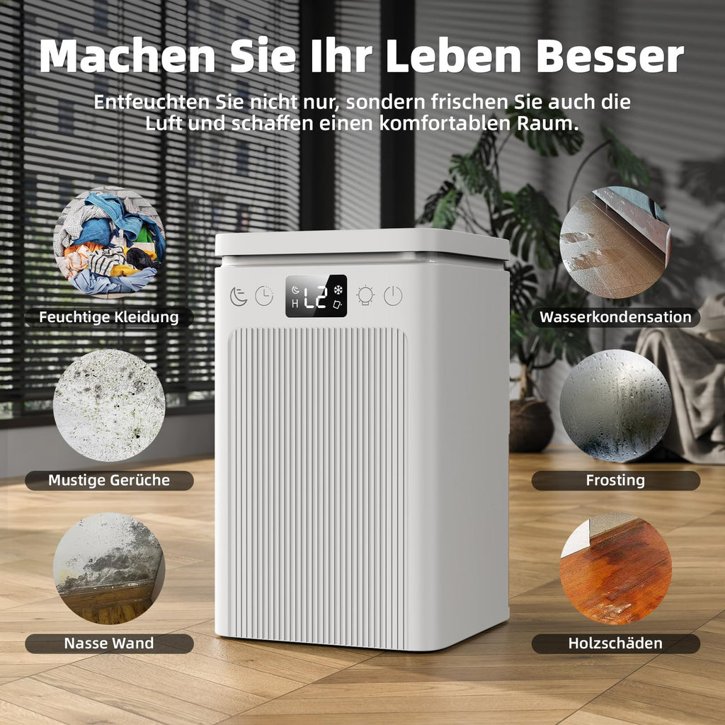 Luftentfeuchter 2.2L,Raumentfeuchter Elektrisch Entfeuchter mit LED Display,Ultra Leiser,2-12-Stunden-Timer,7 Farben Licht,Auto-Stopp & Automatisches Entfrosten,Ideal für Schlafzimmer, Badezimmer.