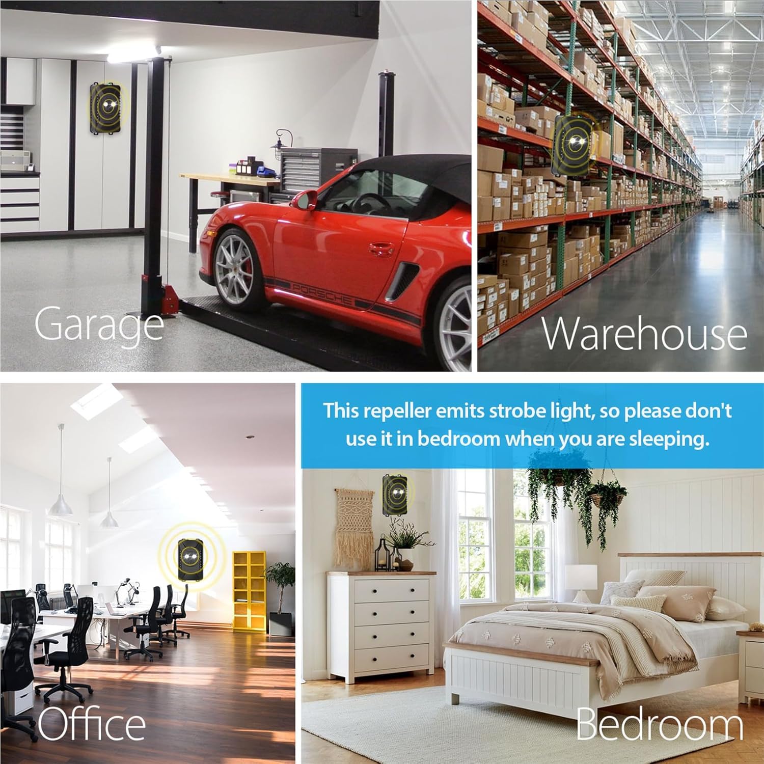 MEKEET Marderschreck, Testsieger Mit Marder, Marderabwehr Dachboden Mit Ultraschall & Blinklicht, Marderschutz FüR Kfz, Motorraum, Haus, Garage, Keller FüR 90m²