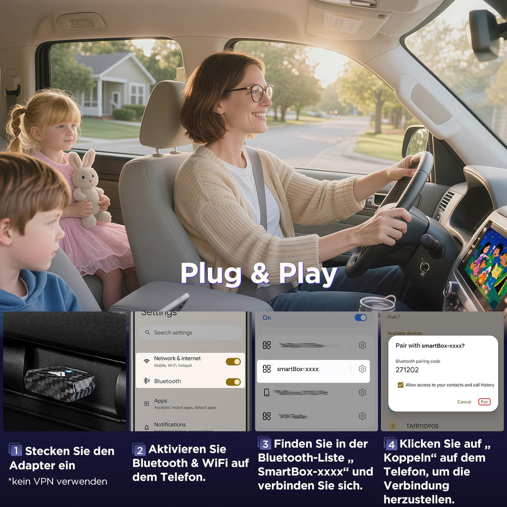 MSXTTLY Android Auto Wireless Adapter – 2026 U2AC-L9 Wandelt Ihre Wired in Wireless für Autos Radio mit Android Auto um, Kompatibel mit Android 11+, USB-C/A 5GHz WiFi Schwarz