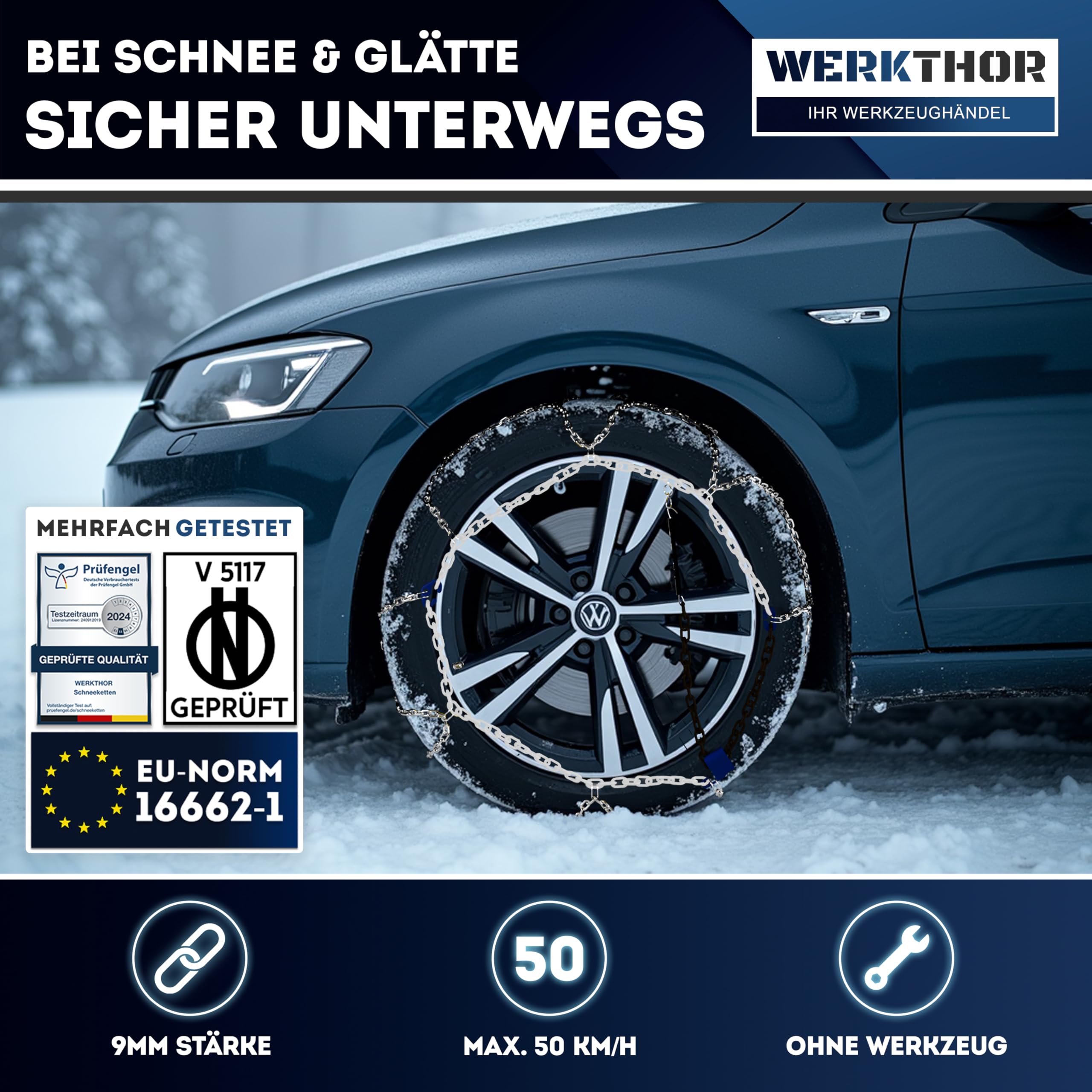 WERKTHOR Schneeketten Werkzeuglose Montage Sicherem Grip EUZulassung Für Winterfahrer