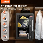 VEVOR Safe Tresor 2,2 Kubikfuß, Möbeltresor mit Feuerfester Geldtasche, Passwort & Schlüssel & Fingerabdruck Herausnehmbares Regal, Innenschrank, Wandtresor für Bargeld, Schmuck, Dokumente, Wertsache