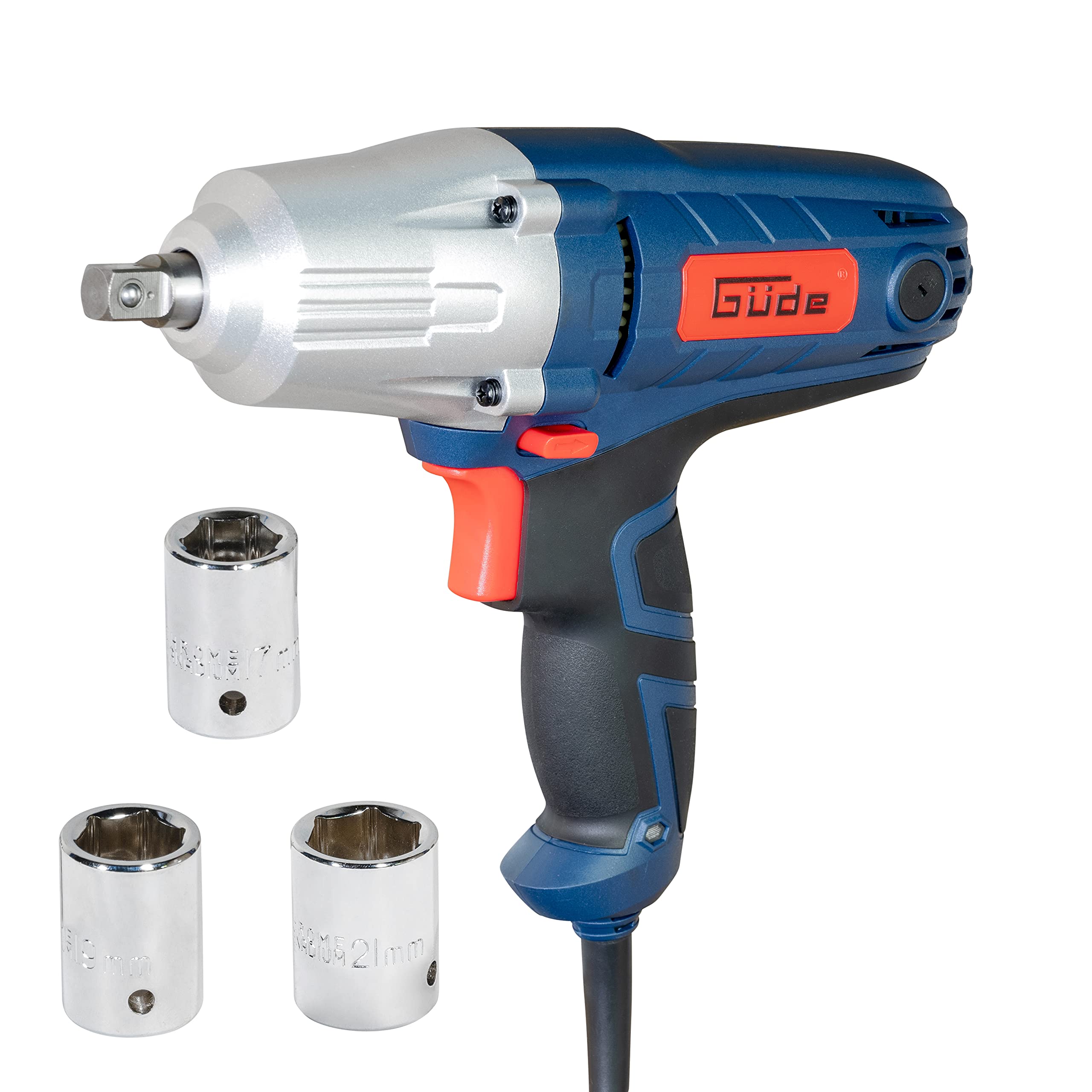 Güde Schlagschrauber ESS 350 (450 W, GS-geprüft, Drehmoment 350 Nm, Rechts-/Linkslauf, 3200 1/min, 1/2" Werkzeugaufnahme, inkl. 3 Stecknüsse (17/19/21) aus Chrom-Vanadium-Stahl & Transportkoffer)