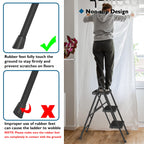 BONTEC Trittleiter 3 Stufen Klappbar, 150kg Kapazität mit Breiten Anti-Rutsch-Pedalen, Faltbarer Stahl-Tritthocker, Schwamm-Lenker, Zuhause, Speisekammer, Innen- und Außenbereich, Schwarz