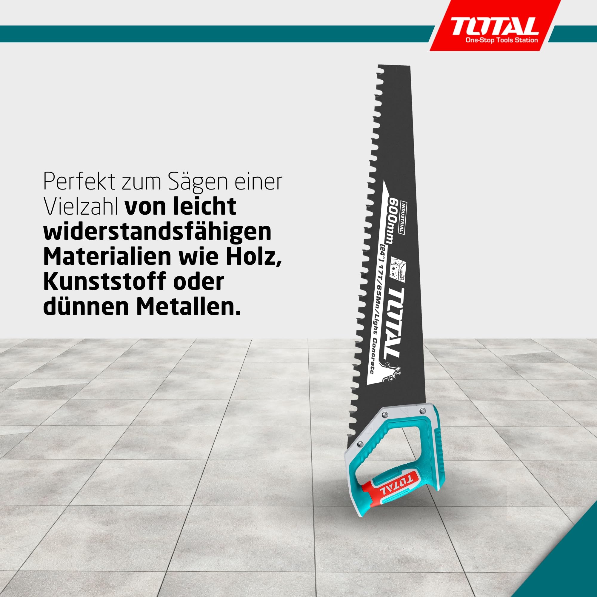 TOTAL - Zementsäge | 600mm Länge | Wolframblech | Zum Schneiden von Zement, Beton oder Ziegeln | Ideales Werkzeug für Bau- und Mauerwerksarbeiten