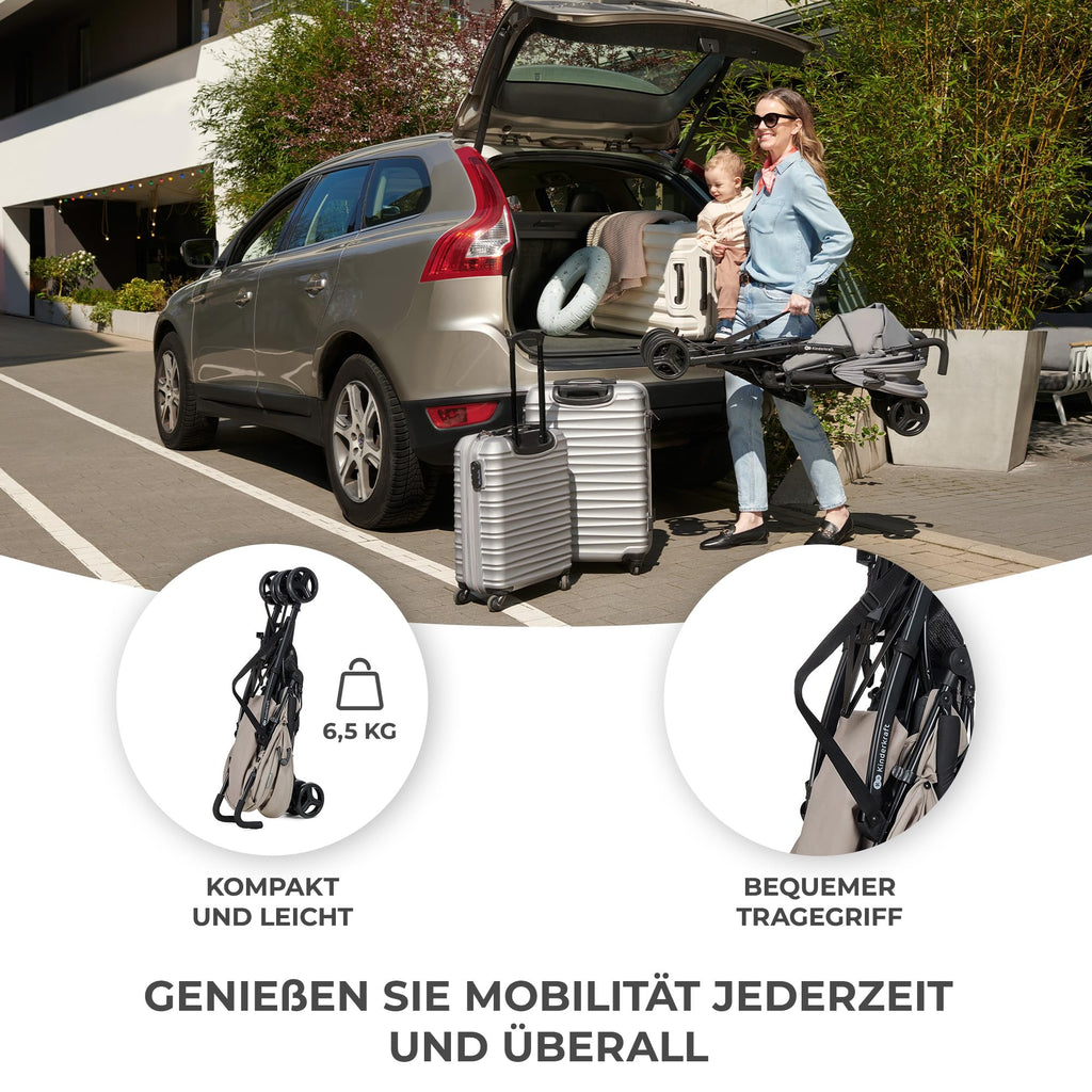 Kinderkraft TIK Kinderwagen, Liegebuggy, Sportwagen, Leicht - 6,5kg, Drehbare Vorderräder, Verstellbarer Griff, Stufenlose Einstellung der Rückenlehne, Schnelles Zusammenklappen, bis zu 17kg, Beige
