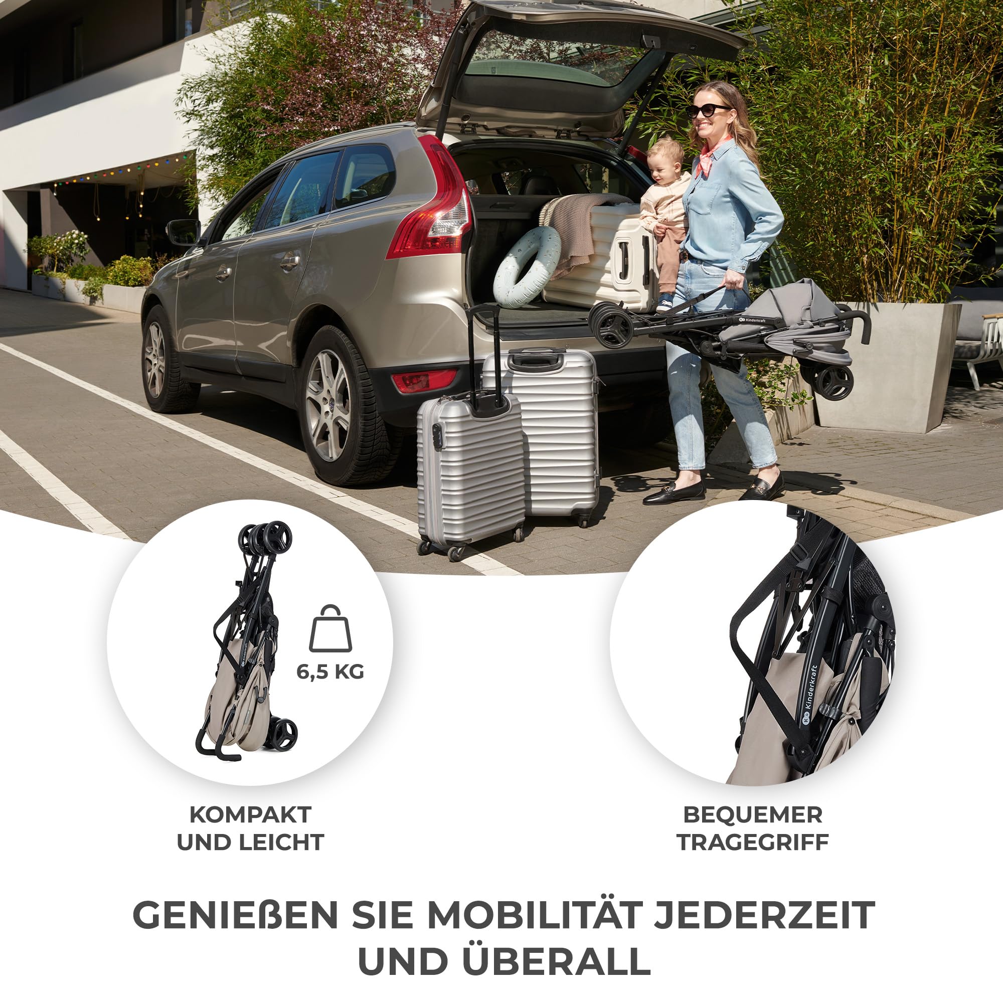 Kinderkraft TIK Kinderwagen, Liegebuggy, Sportwagen, Leicht - 6,5kg, Drehbare Vorderräder, Verstellbarer Griff, Stufenlose Einstellung der Rückenlehne, Schnelles Zusammenklappen, bis zu 17kg, Beige