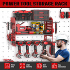 Yeabett 3 Ebenen Werkzeug Wandhalterung, Werkzeugspeicher Aufbewahrung für 4 Elektrowerkzeug, Werkzeug Wandhalterung für Garage, Werkstatt, 42.5 * 20 * 31cm (Rot)
