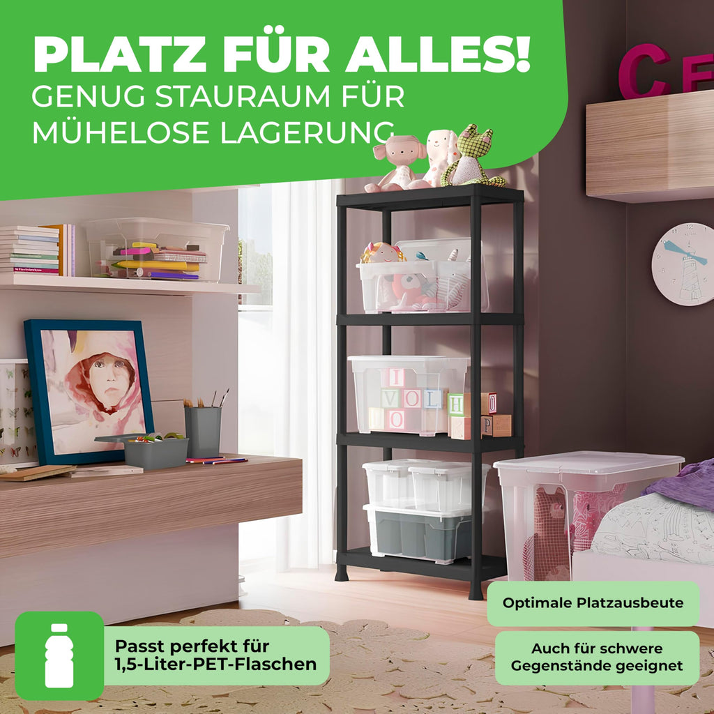 Ondis24 Steckregal 60 x 30 x 131 (H) cm, 4 Böden, Kunststoffregal, Schwerlastregal, bis zu 80 kg, Regal, Lagerregal (1 Stück)