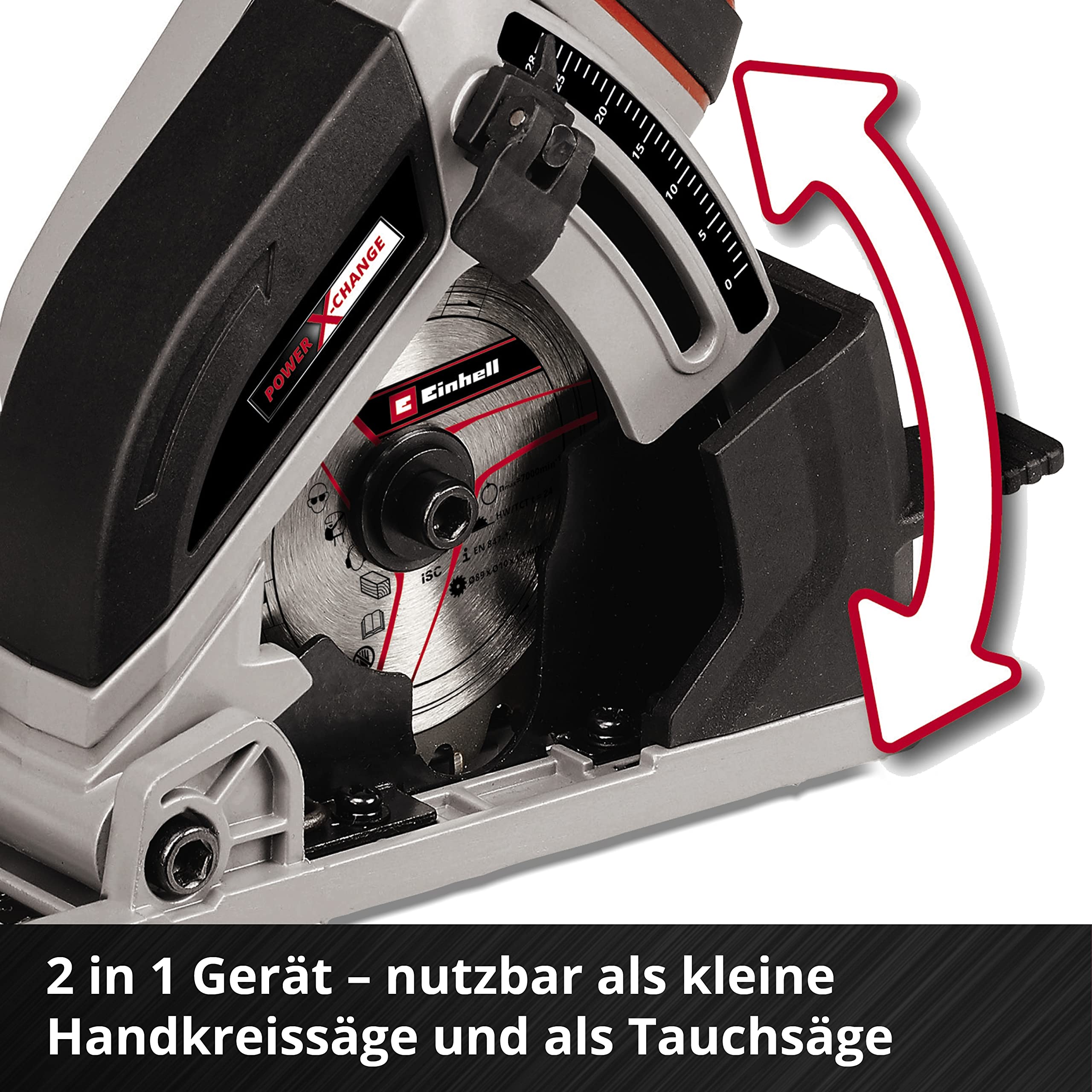Einhell Akku-Mini-Handkreissäge TE-CS 18/89 Li - Solo Power X-Change (Lithium-Ionen, werkzeuglose Einstellung d. Schnitttiefe, hochwertiger Sägetisch, ohne Akku und Ladegerät)