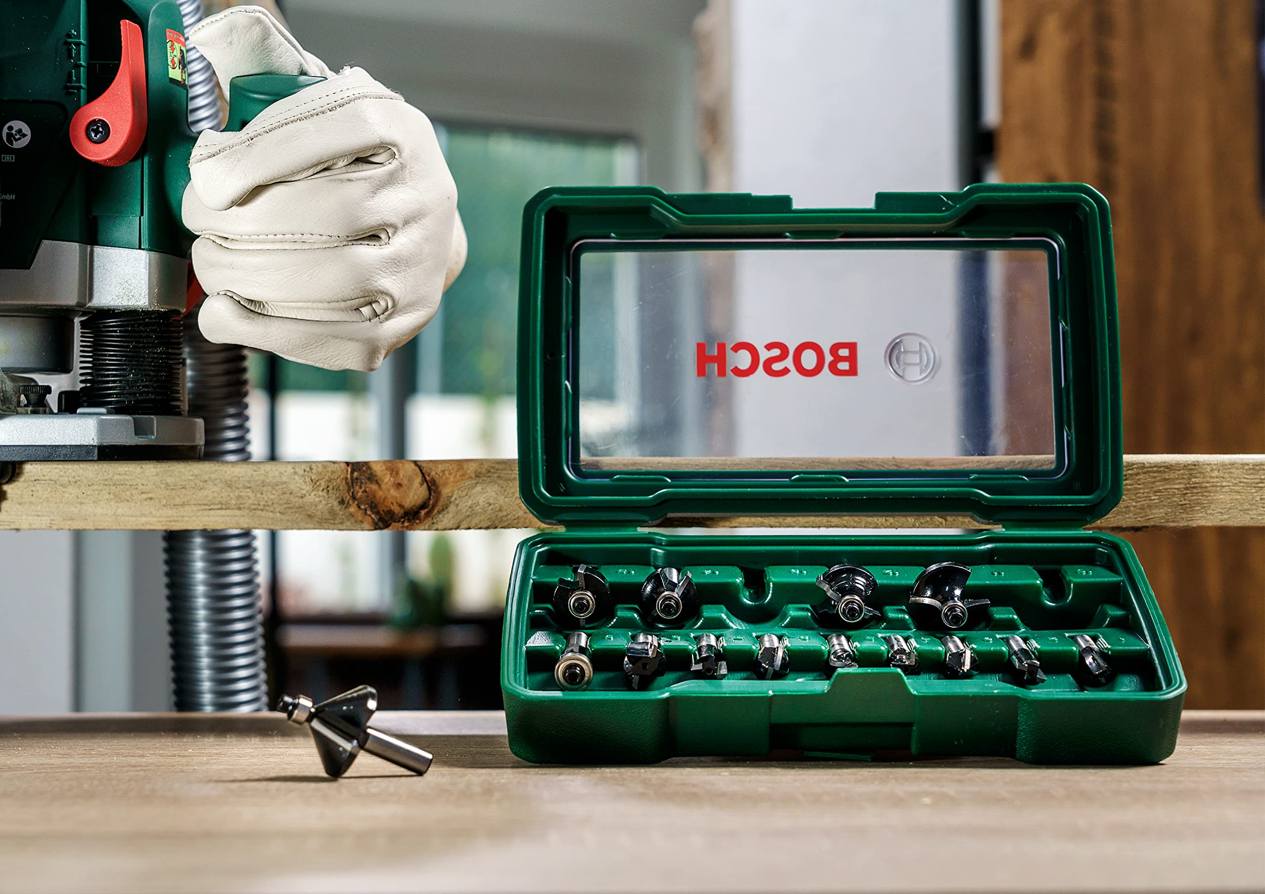 Bosch Accessories 15tlg. Hartmetall Fräser Set (für Holz, Ø-Schaft 8 mm, Zubehör Oberfräse)