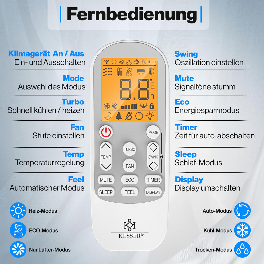 KESSER® Klimaanlage Set Split - mit WiFi/App Funktion Klimagerät - Kühlen A++/ Heizen A+ - 9000 BTU/h (2.600 Watt) Sehr Leise, Kältemittel R32 - Fernbedienung, Timerfunktion - Inkl. Montagematerial