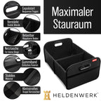 HELDENWERK Kofferraumtasche faltbar mit Anti-Rutsch-Klett - Kofferraum-Organizer, Auto Faltbox, Einkaufstasche - verstärkt und stabil