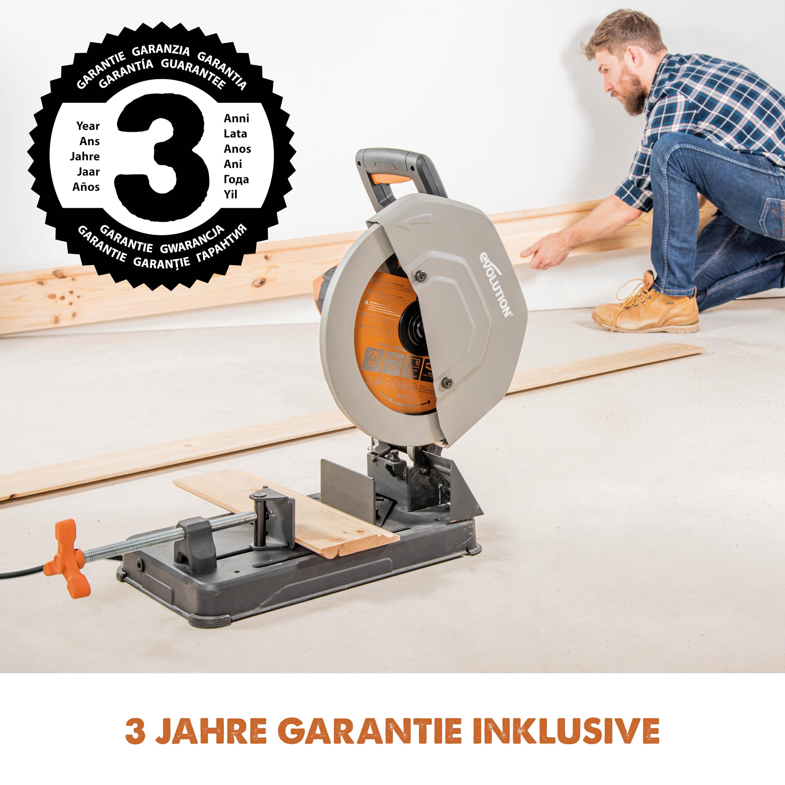 Evolution R355CPS Kappsäge Kapp-Zug-Gehrungssäge 2200 W | inkl. Ø 355 mm HM-Sägeblatt Multi-Material-Schneiden Holz, Aluminium, Stahl, Kunststoff | Schnittleistung von 120 x 120 mm | 0-45˚ Gehrung