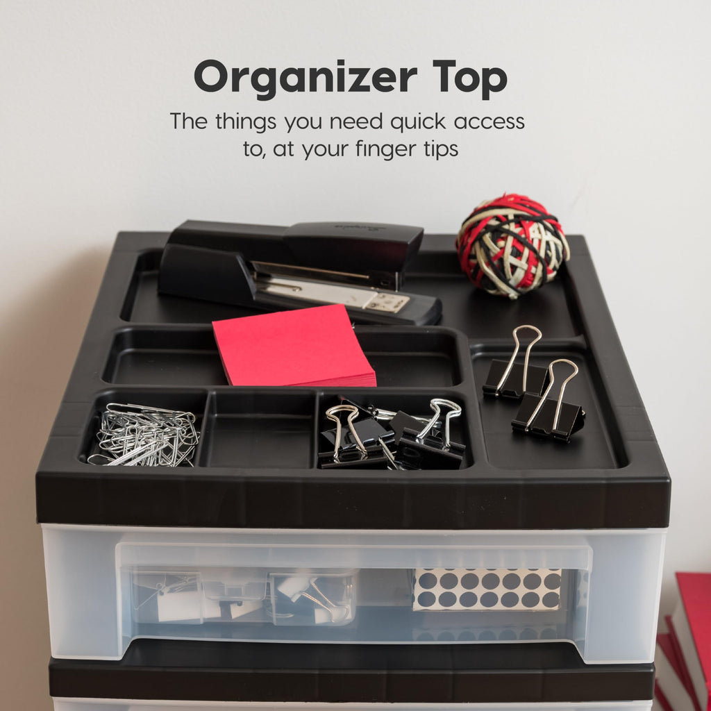Iris USA Organizer mit Schublade aus Kunststoff, Rollwagen mit Rollen, 7 Schubladen, für Klassenzimmer, Kunsthandwerk, Kommode, Schrank, Badezimmer, Waschküche, Schwarz/Transparent