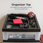 Iris USA Organizer mit Schublade aus Kunststoff, Rollwagen mit Rollen, 7 Schubladen, für Klassenzimmer, Kunsthandwerk, Kommode, Schrank, Badezimmer, Waschküche, Schwarz/Transparent