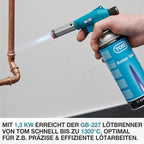 TOM Gasbrenner – Brenneraufsatz - Gaskartuschen mit Bajonettverschluss MSF-1A für Werkstatt, Garten, Küche & Co. – 1300°C – Piezozündung – Lötbrenner – Bunsenbrenner (Gasbrenner mit 4 Gaskartuschen)