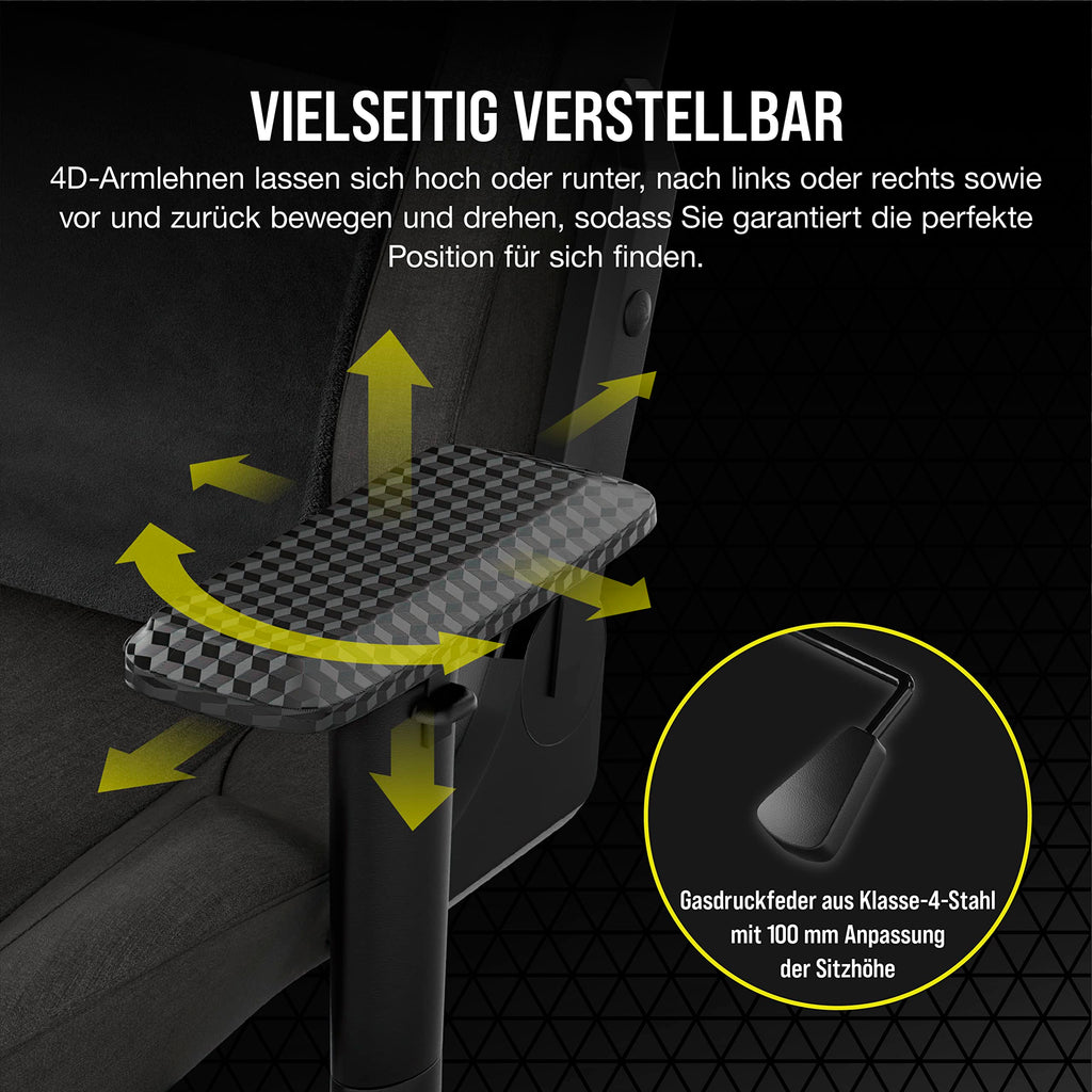 Corsair T3 RUSH Gaming-Stuhl mit Stoffbezug (2023) – Vom Rennsport inspiriertes Design – Bezug aus Weichem – Gepolstertes Nackenkissen – Lendenstütze aus Memory-Schaumstoff – Holzkohle