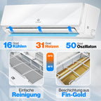 KESSER® Klimaanlage Set Split - mit WiFi/App Funktion Klimagerät - Kühlen A++/ Heizen A+ - 9000 BTU/h (2.600 Watt) Sehr Leise, Kältemittel R32 - Fernbedienung, Timerfunktion - Inkl. Montagematerial