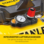 Stanley Kompressor DN200/8/6 - Luftkompressor 8 Bar - Füsterkompressor mit 6L Tankkapazität - Ölfreie Saugkompressor 105L/Min - Mit Griff und Anti-Rutsch-Füßen - Geeignet für Druckluftwerkzeuge
