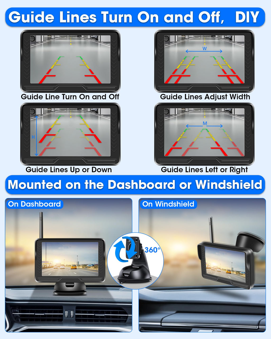 【Stabiles Bild】 AHD 1080P Rückfahrkamera Kabellos, Rückfahrkamera Funk mit 5 Zoll RückfahrKamera Monitor 6 LED Drahtlose Rückfahr-Kamera Auto Super Nachtsicht 170° Weitwinkel für DC 12V Auto SUV LKW