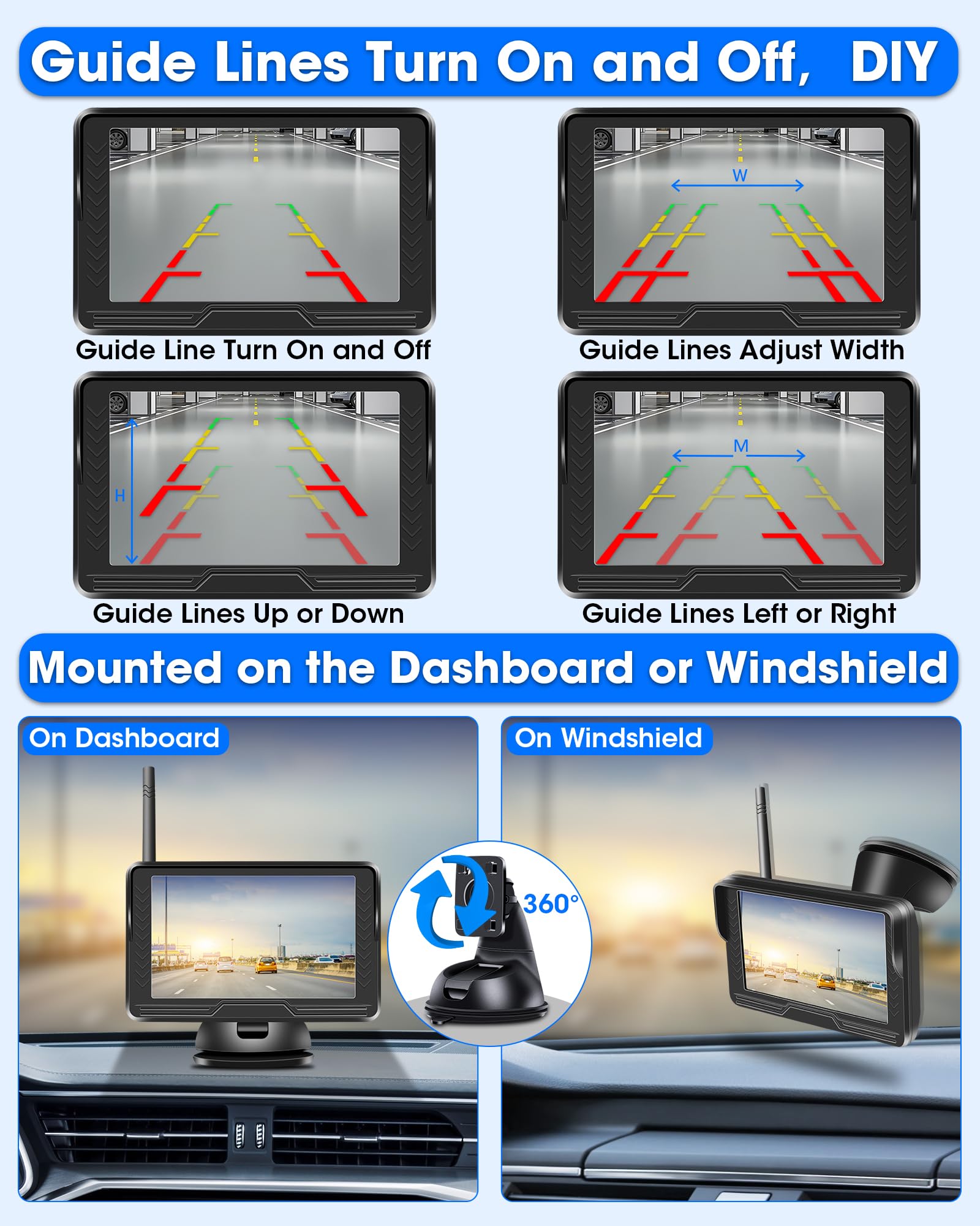 【Stabiles Bild】 AHD 1080P Rückfahrkamera Kabellos, Rückfahrkamera Funk mit 5 Zoll RückfahrKamera Monitor 6 LED Drahtlose Rückfahr-Kamera Auto Super Nachtsicht 170° Weitwinkel für DC 12V Auto SUV LKW